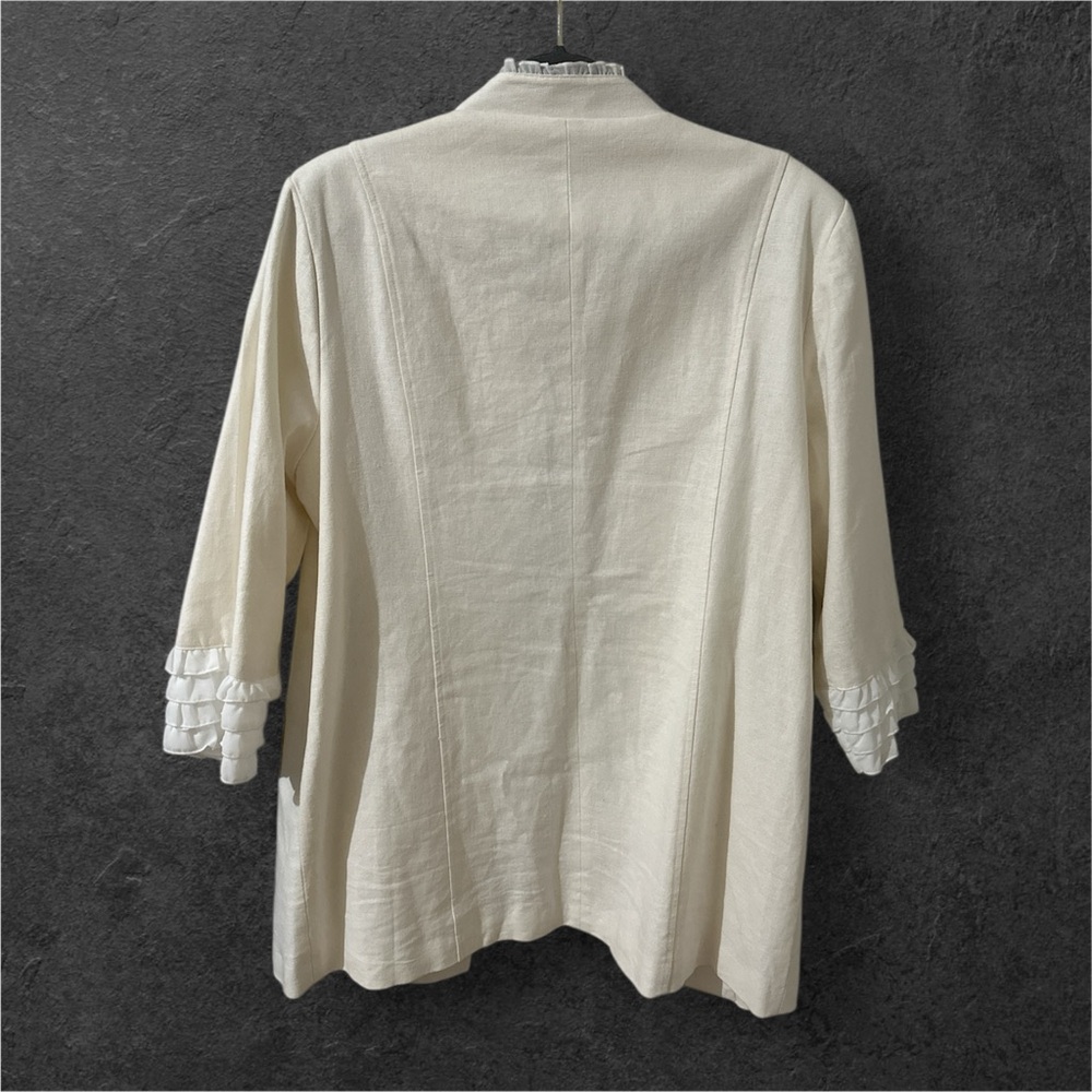 Multiples Ruffled Button Cream And White Linen Bl… - image 2